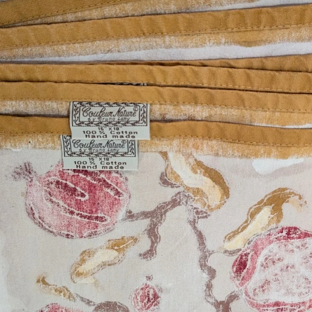 Couleur Nature Paris Bruno Lamy Pomegranate Cotton Placemats Set of 6 Red Gold